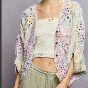NWOT POL Multicolor Crochet Open-Front Cardigan One Size